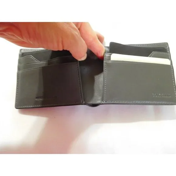 BLACK GREY COLE HAAN Bi fold Mens Wallet Men Leather NEW Credit Card Holder - Picture 4 of 8